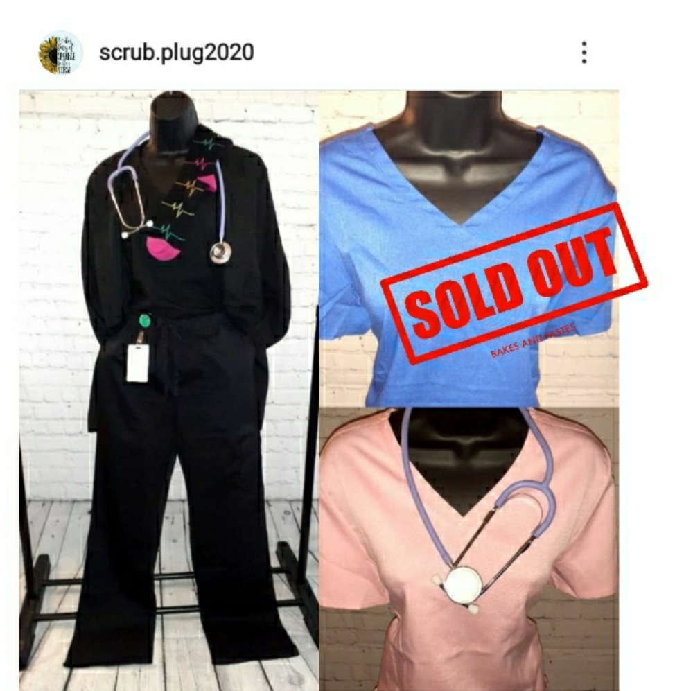 2pc Stretchy Scrub set (Pink/Black)